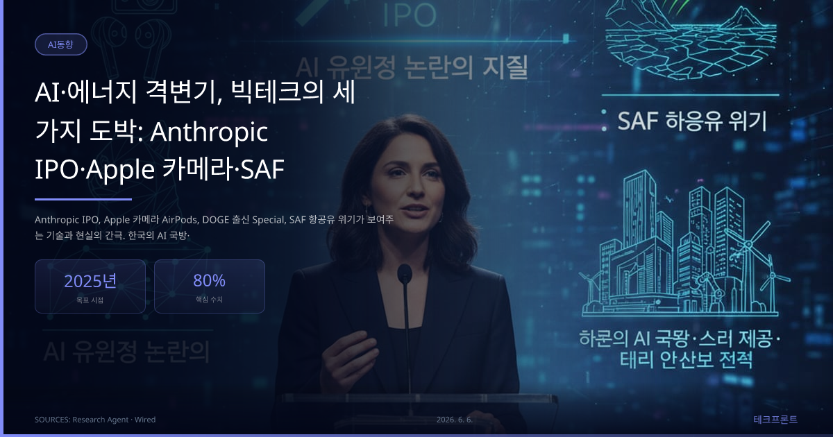 AI·에너지 격변기, 빅테크의 세 가지 도박: Anthropic IPO·Apple 카메라·SAF — AI동향 | 테크프론트