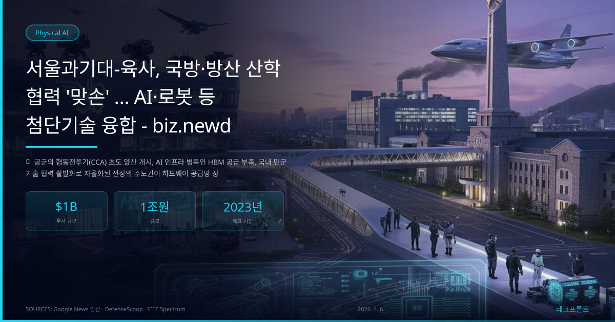 서울과기대-육사, 국방·방산 산학협력 '맞손' … AI·로봇 등 첨단기술 융합 - biz.newdaily.co.kr — Physical AI | 테크프론트