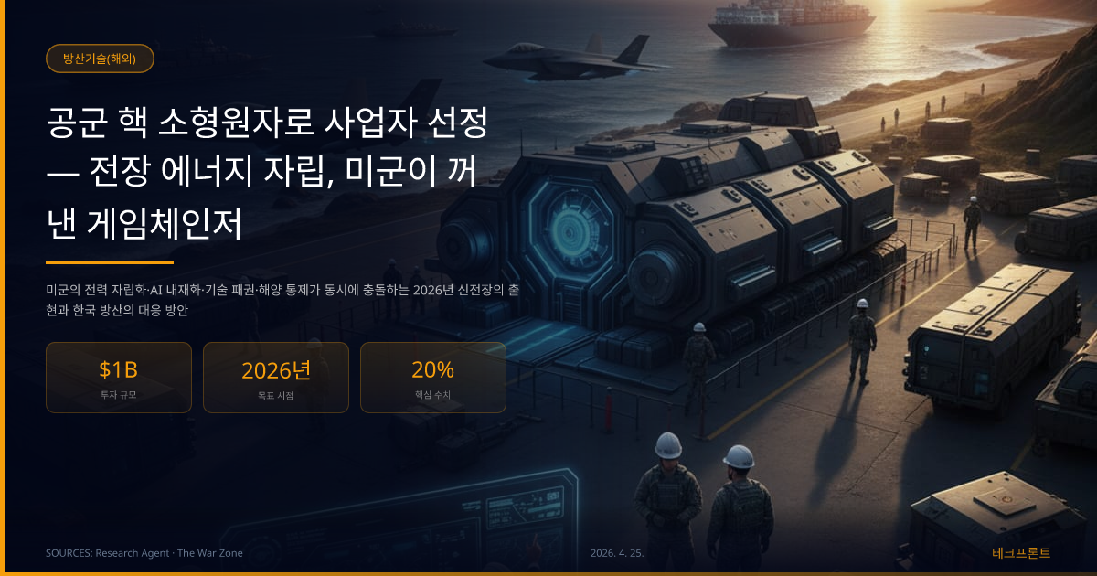 공군 핵 소형원자로 사업자 선정 — 전장 에너지 자립, 미군이 꺼낸 게임체인저 — 방산기술(해외) | 테크프론트