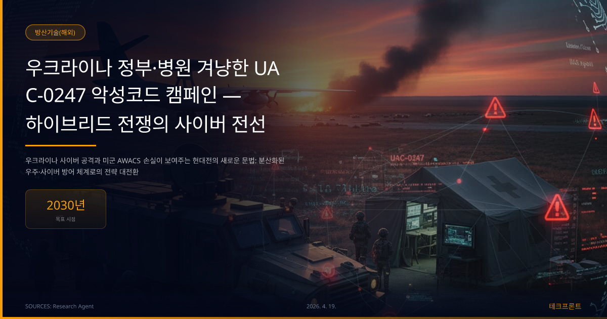 우크라이나 정부·병원 겨냥한 UAC-0247 악성코드 캠페인 — 하이브리드 전쟁의 사이버 전선 — 방산기술(해외) | 테크프론트