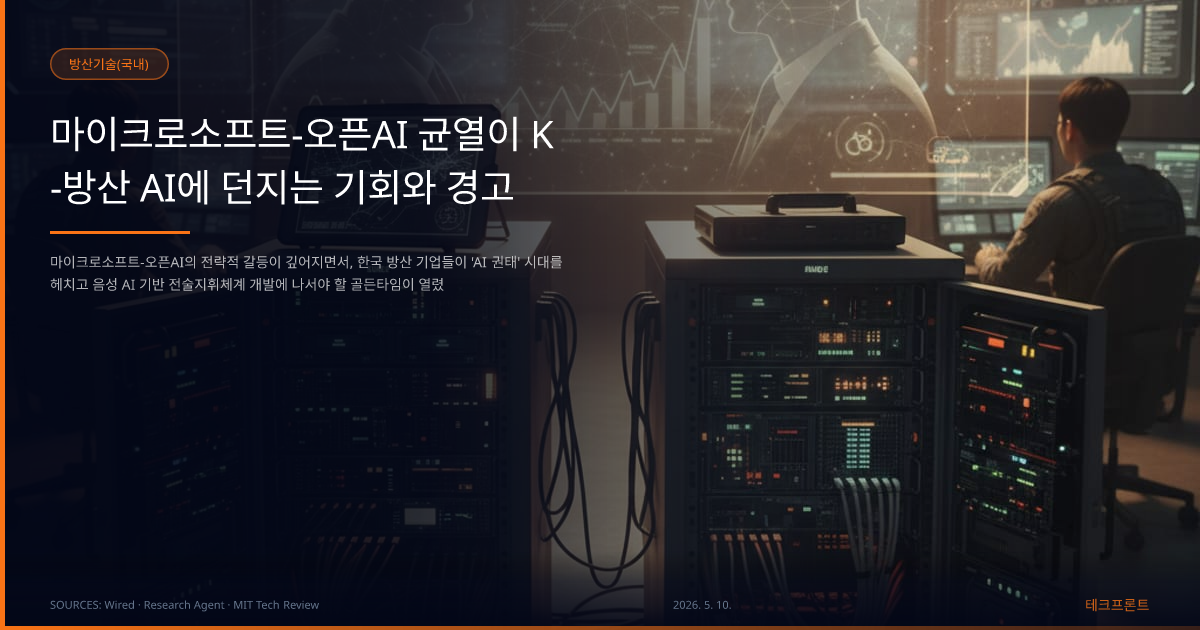 마이크로소프트-오픈AI 균열이 K-방산 AI에 던지는 기회와 경고 — 방산기술(국내) | 테크프론트
