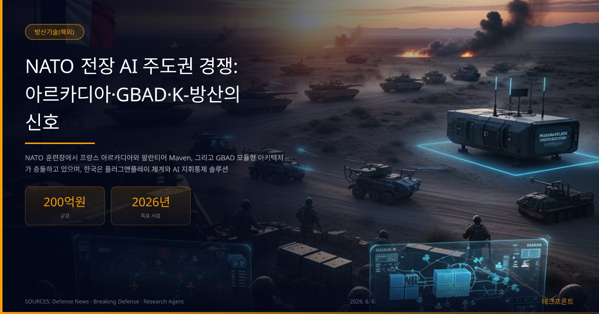 NATO 전장 AI 주도권 경쟁: 아르카디아·GBAD·K-방산의 신호 — 방산기술(해외) | 테크프론트