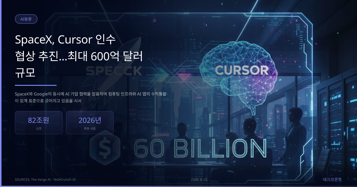 SpaceX, Cursor 인수 협상 추진...최대 600억 달러 규모 — AI동향 | 테크프론트