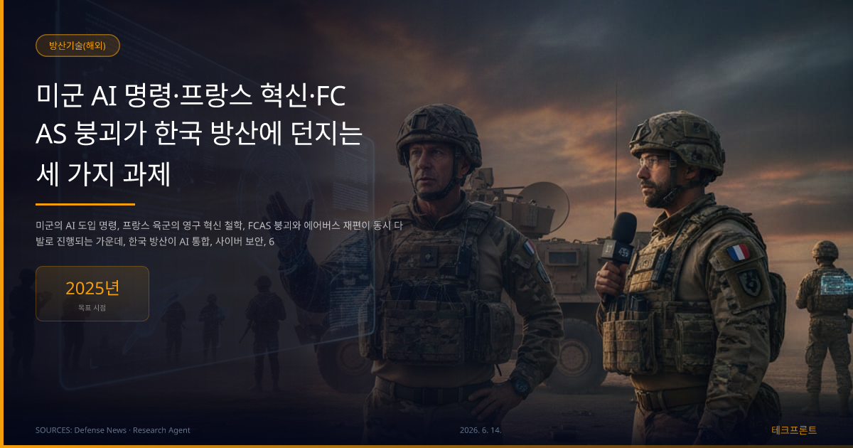 미군 AI 명령·프랑스 혁신·FCAS 붕괴가 한국 방산에 던지는 세 가지 과제 — 방산기술(해외) | 테크프론트